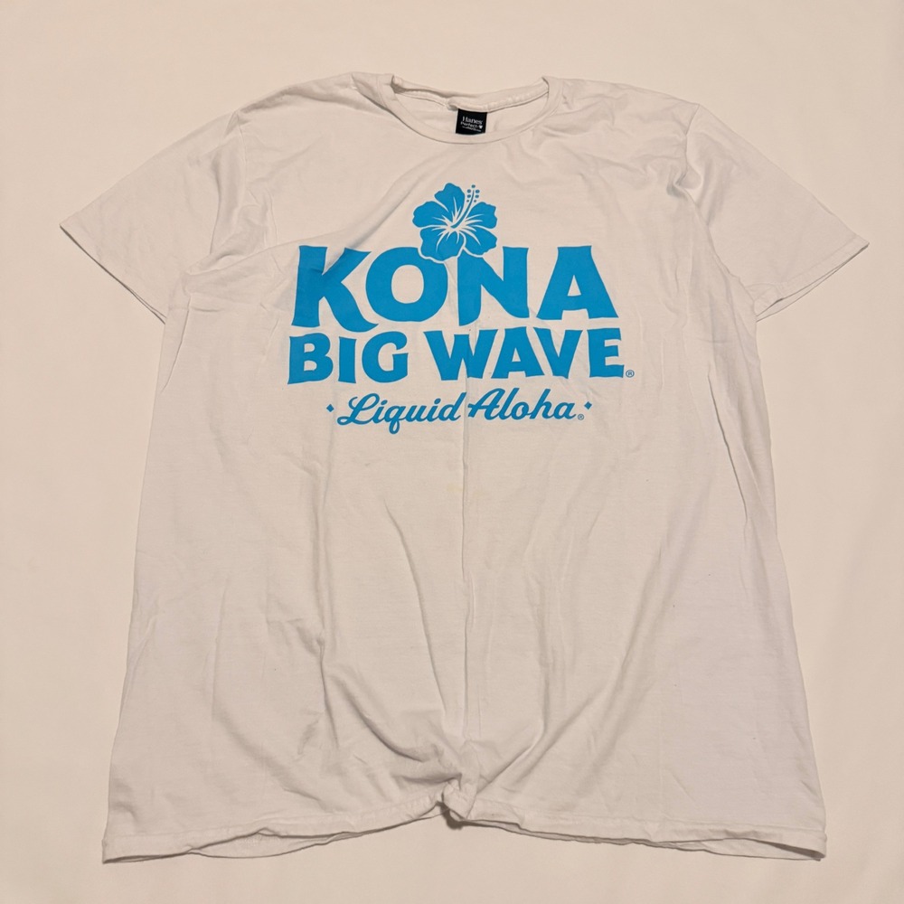 Hanes Kona Big Wave T-Shirt Mens XL White Liquid Aloha Graphic Tee